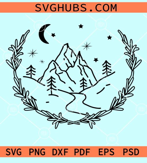 Floral camping scenery with moon svg