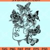 Floral girl face with butterflies svg