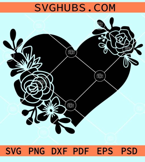 Floral heart silhouette svg