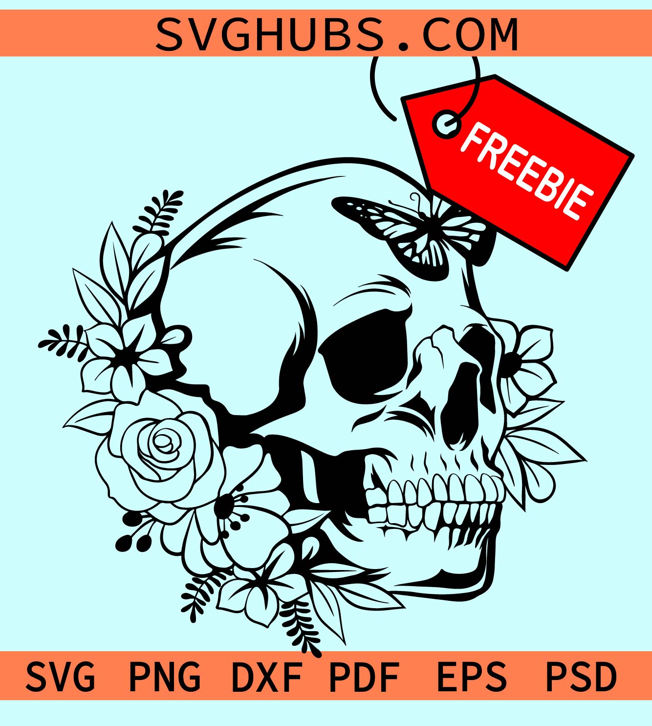 Floral skull SVG free, Floral skull with butterfly svg free, skull svg