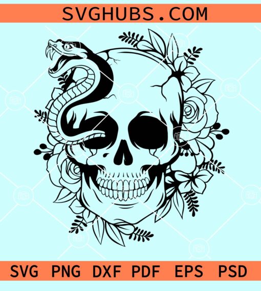 Floral skull with snake svg
