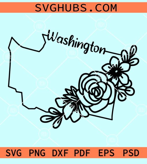 Floral Washington state map svg, Map of Washington SVG, Map of ...