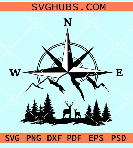 Forest deer with mountain compass svg