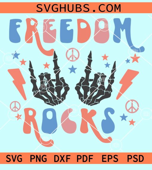 Freedom rocks Skeleton hands rock symbol svg