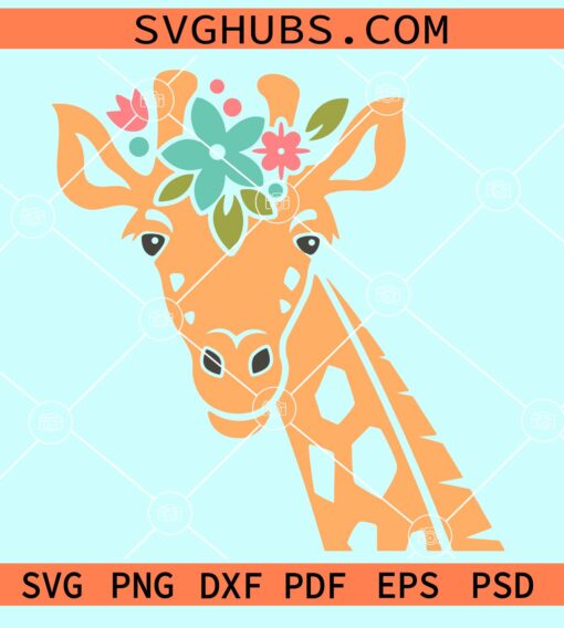 Giraffe with flower crown svg