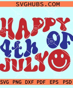 Happy 4th of July wave letters smiley face svg