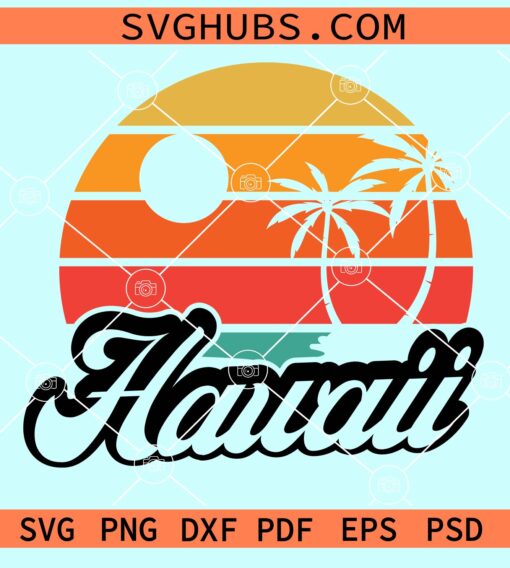 Hawaii retro sunset with palm trees svg