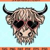 Highland cow with love heart sunglasses svg