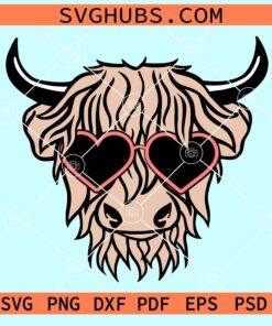 Highland cow with love heart sunglasses svg