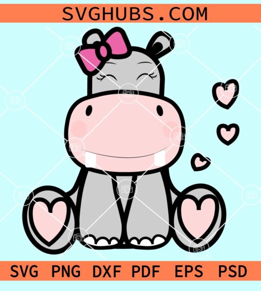 Hippo girl with bow svg