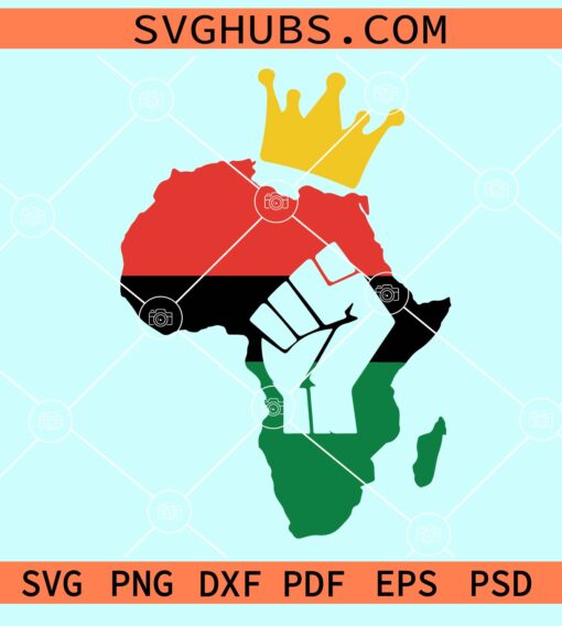 Juneteenth Africa map with king crown svg