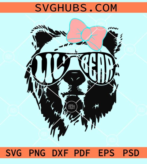 Lil bear with sunglasses and bow svg
