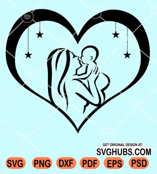 Love heart vector with mother and baby svg