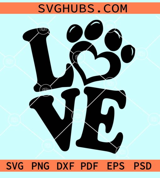 Love with paw print svg