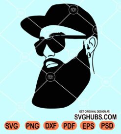 Man face with long beard and sunglasses svg