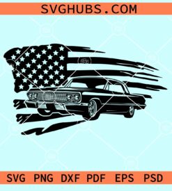 Muscle classic car with American flag svg
