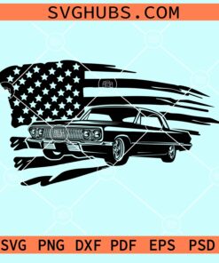 Muscle classic car with American flag svg