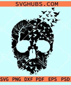 Nature skull with flying birds svg