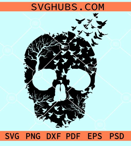 Nature skull with flying birds svg