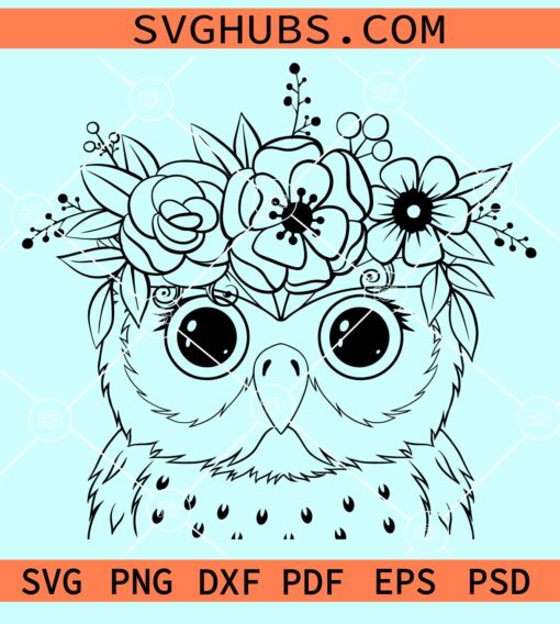 Owl with floral crown svg