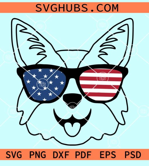 Patriotic corgi with sunglasses svg