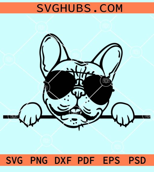 Peeking French bulldog with sunglasses svg