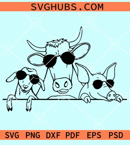 Peeking farm animals with sunglasses svg