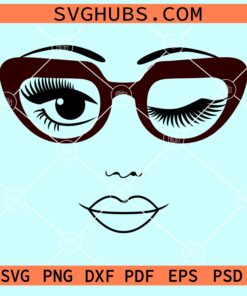 Pretty woman face Winking eyes with sunglasses svg