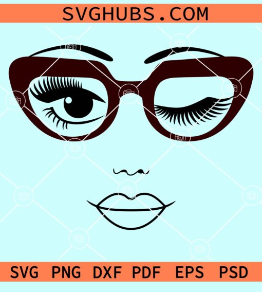 Pretty woman face Winking eyes with sunglasses svg