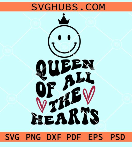 Queen of all the hearts wavy letters svg