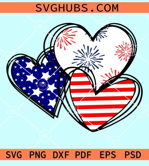 Red white and blue hearts svg