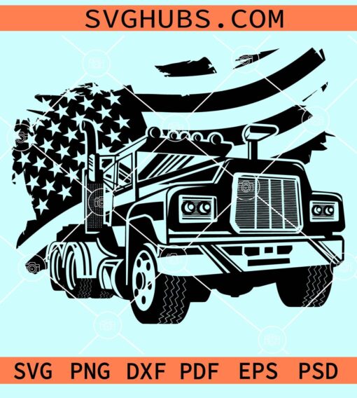 Semi truck trailer American flag svg