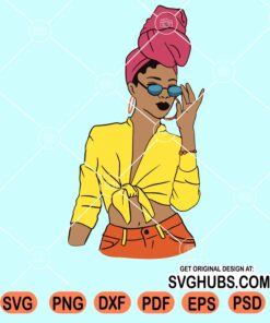 Sexy black woman with turban and sunglasses svg