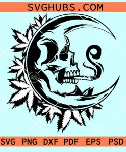 Skull on moon smoking weed svg