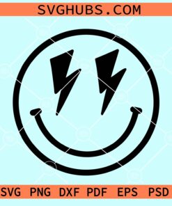 Smiley face with lightning bolt eyes svg