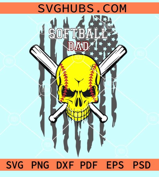 Softball dad skull US Flag svg