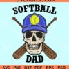 Softball dad skull with cape and crossed bats svg