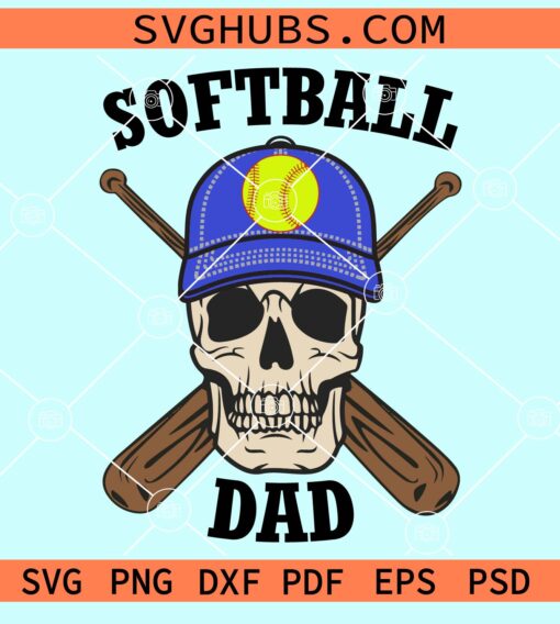 Softball dad skull with cape and crossed bats svg