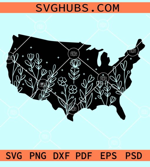 USA Map with wildflowers svg