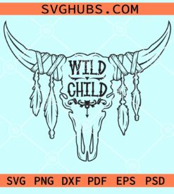 Wild child tribal cow skull svg