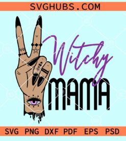 Witchy mama witch hand peace sign svg