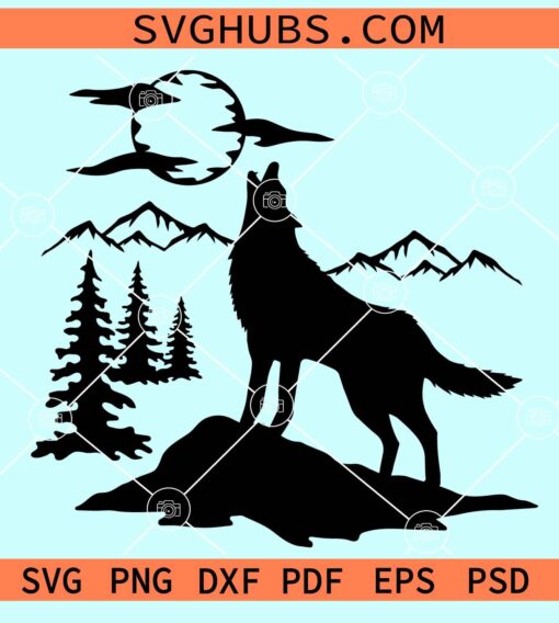Wolf howling in the wild svg