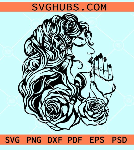 Woman with roses praying svg