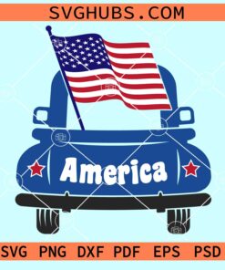 4th of July truck with flag SVG