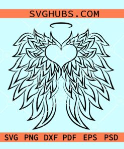 Angel wings heart with halo svg