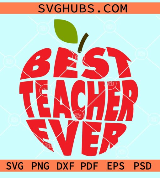 Apple best teacher wavy letters svg