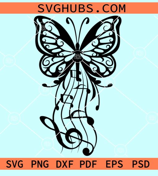 Butterfly with music notes svg