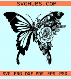 Butterfly with rose flower svg