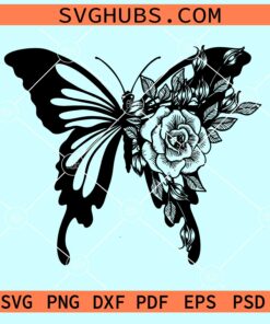 Butterfly with rose flower svg