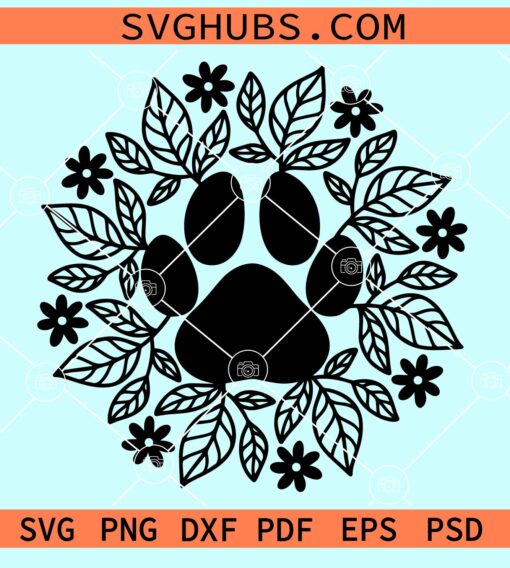 Floral dog paw clipart svg